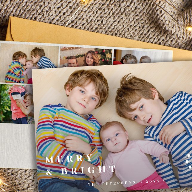 Modern 6 photo collage white typography Christmas Holiday Card (Creator Uploaded)