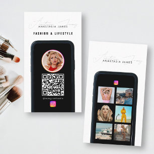 Modern 6 Photo Feed Grid Social Media QR Code  Business Card