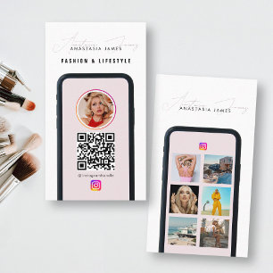 Modern 6 Photo Feed Grid Social Media QR Code Business Card