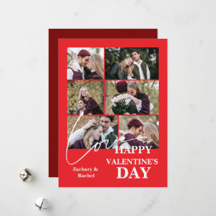 Modern 6 Photo Grid Love Script Happy Valentines Holiday Card