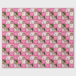 Modern 6 photo pink Baby Girl Birth Announcement Wrapping Paper