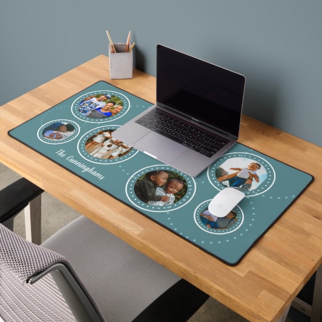 Modern 6 Round Photos on Teal Desk Mat (Office 2)