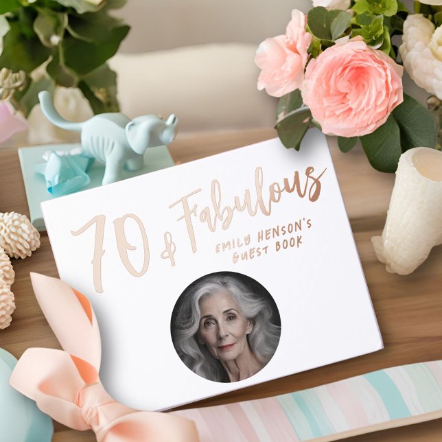 Modern 70 and Fabulous Photo 70th Birthday Party Guest Book (Creator Uploaded)