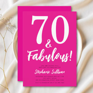 Modern 70 and Fabulous Pink 70th Birthday Party Invitation
