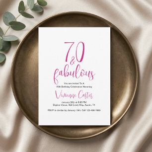 Modern 70 and Fabulous Pink 70th Birthday Party Invitation