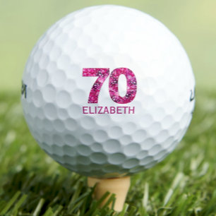 Modern 70th birthday golf balls pink initials