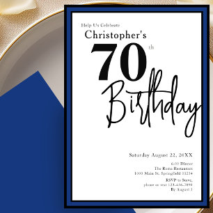 Modern 70th Birthday Invitation Elegant Black Blue