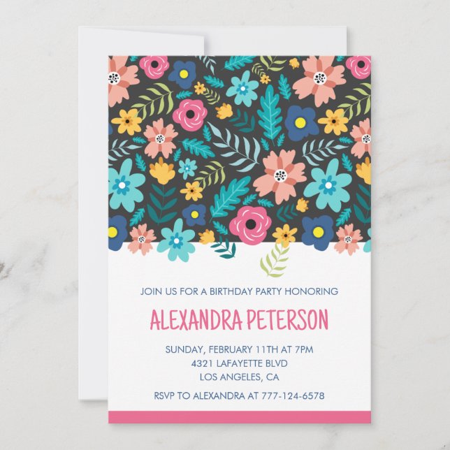 Modern 70th birthday invitations Floral Pattern (Front)