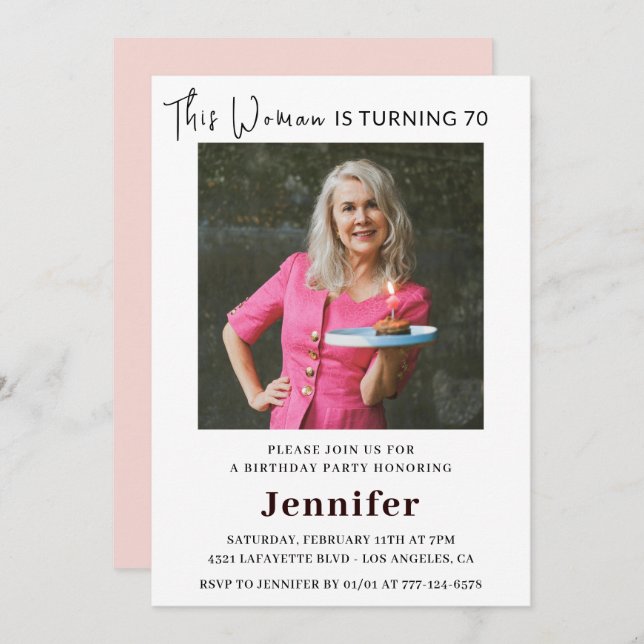 Modern 70th birthday invitations for her Photo (Front/Back)