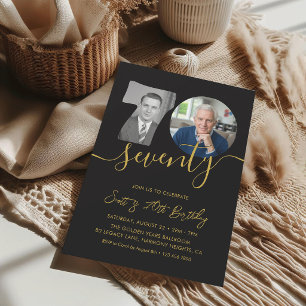 Modern 70th Birthday Party 2 Photo Minimal Invitation