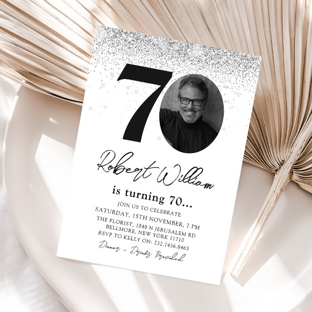Modern 70th Birthday Party Photo Invitation (Creator Uploaded)