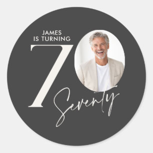 Modern 70th Birthday Photo Minimal Milestone Classic Round Sticker