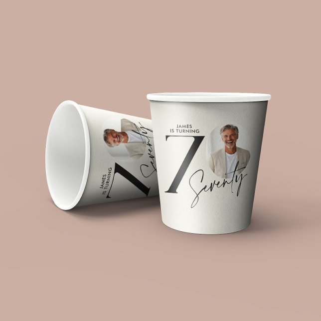 Modern 70th Birthday Photo Minimal Milestone Paper Cups (Creator Uploaded)