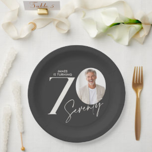 Modern 70th Birthday Photo Minimal Milestone Paper Plate