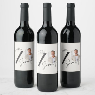 Modern 70th Birthday Photo Minimal Milestone Wine Label