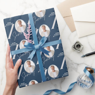Modern 70th Birthday Photo Minimal Milestone Wrapping Paper
