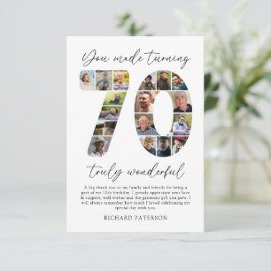 Modern 70th Birthday Photo Thank You Card