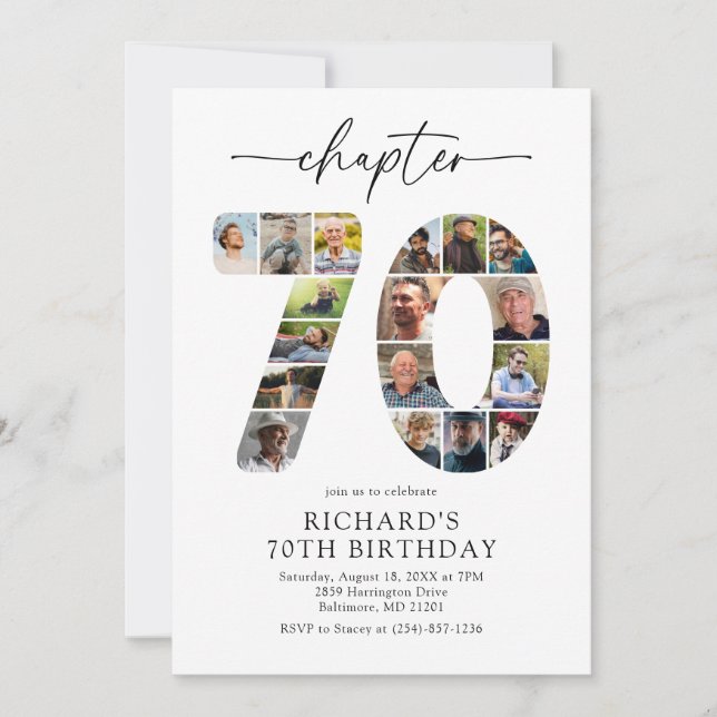 Modern 70th Chapter Photo Birthday Invitation (Front)
