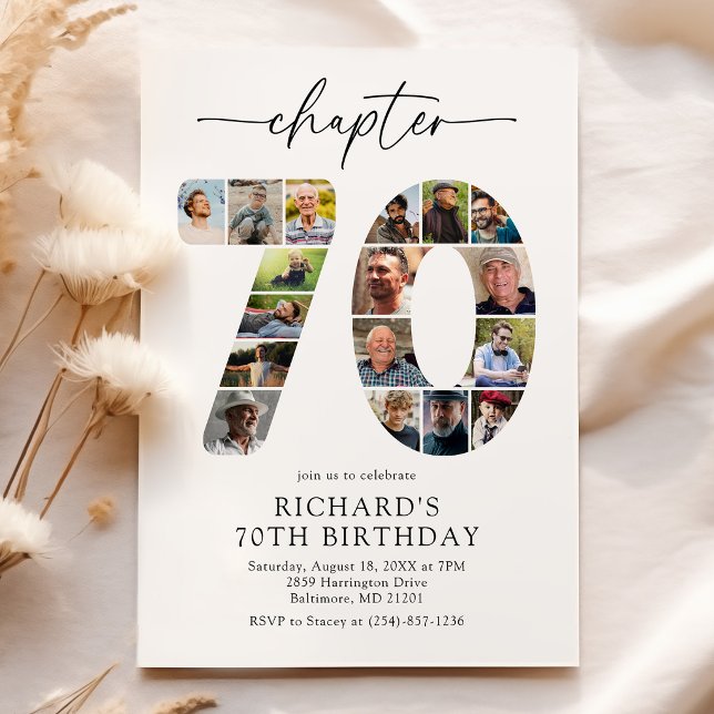 Modern 70th Chapter Photo Birthday Invitation (Creator Uploaded)