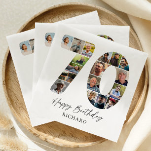 Modern 70th Photo Birthday Party Napkins