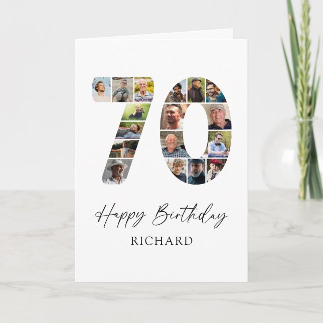 Modern 70th Photo Memory Birthday Card (Front)