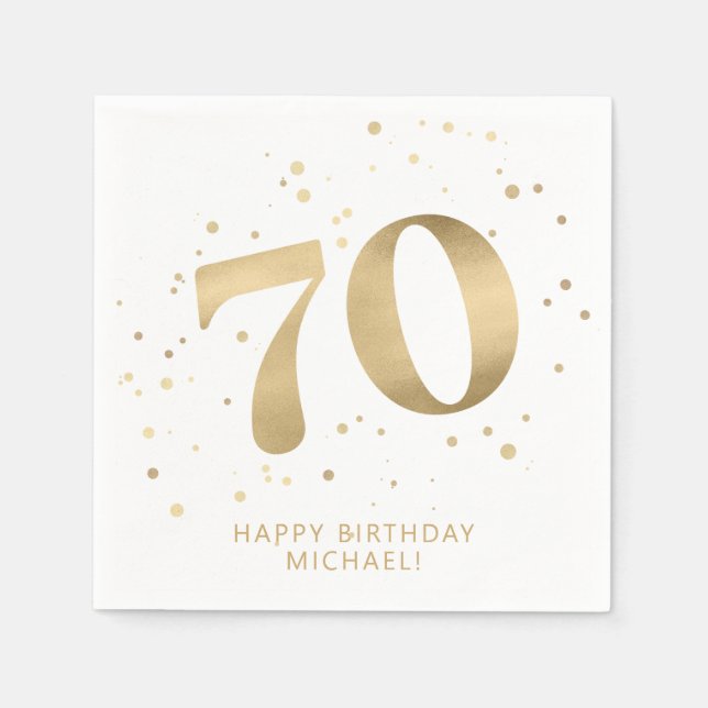Modern 70th Seventy Birthday | Gold Glitter  Napkin (Front)