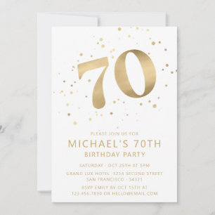 Modern 70th Seventy Milestone Birthday Photo Gold Invitation