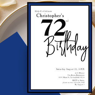 Modern 72nd Birthday Invitation Elegant Black Blue