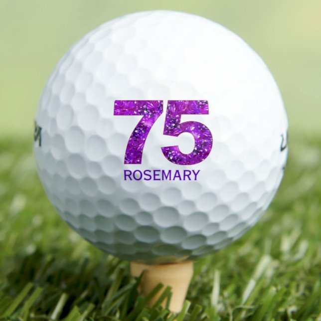 Modern 75th birthday golf balls 75 purple initials (Creator Uploaded)