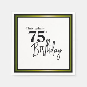 Modern 75th Birthday Napkins Elegant Black Gold