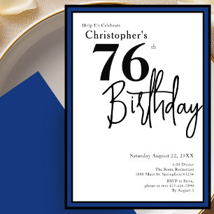 Modern 76th Birthday Invitation Elegant Black Blue