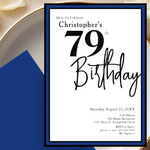 Modern 79th Birthday Invitation Elegant Black Blue