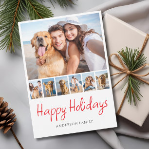 Modern 7 Photo Collage Christmas Holiday Card