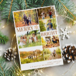 Modern 7 photo collage gold snowflake Christmas Holiday Card<br><div class="desc">Simple stylish trendy 7 custom photos,  chic typography,  and gold copper snowflakes Merry & Bright clean white vertical holiday card template. Easy to personalise with your pictures and family name / text.</div>