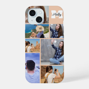 Modern 7-Photo Collage Name Monogram iPhone Case