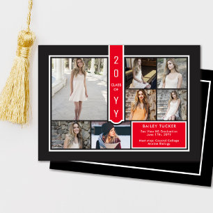 Modern 7-Photo College Red & Black Graduation Announcement