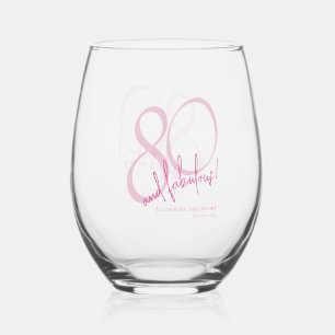 Modern 80 and Fabulous Bold 80th Birthday Party Stemless Wine Glass