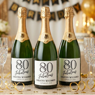 Modern 80 and Fabulous Bold Name Date Birthday  Sparkling Wine Label