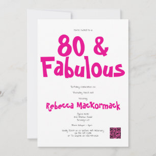 Modern 80 and Fabulous Pink 80th Birthday Party Invitation