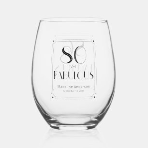 Modern 80 & Fabulous Bold 80th Birthday Stemless Wine Glass