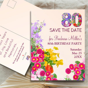 Modern 80 years party 80th birthday floral announcement postcard