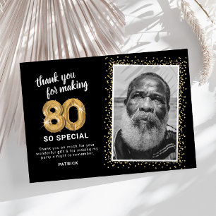 Modern 80th Adult Birthday Photo Thank You Card