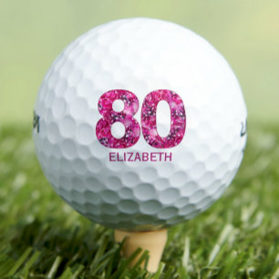 Modern 80th birthday golf balls 80 pink initials