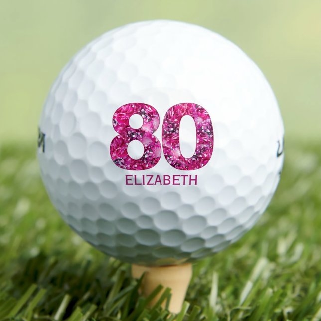 Modern 80th birthday golf balls 80 pink initials (Creator Uploaded)