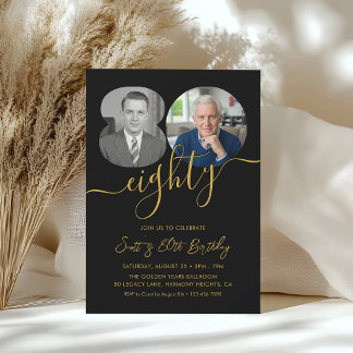 Modern 80th Birthday Party 2 Photo Invitation