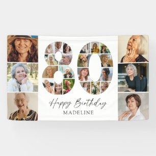 Modern 80th Birthday Photo Collage Banner