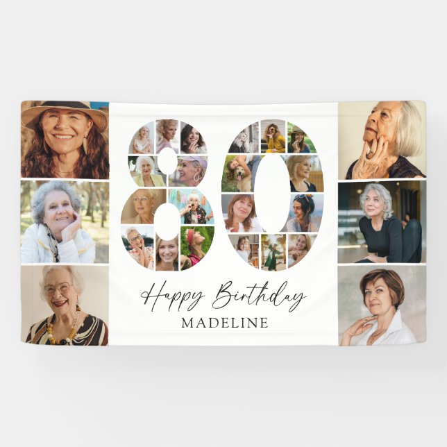 Modern 80th Birthday Photo Collage Banner (Horizontal)
