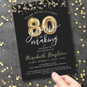 Modern 80th Birthday Script Balloon Streamers Invitation