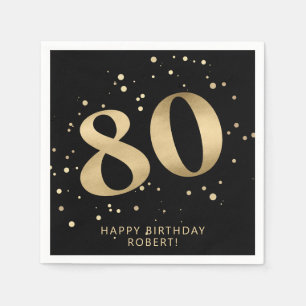 Modern 80th Eighty Birthday   Black Gold Glitter  Napkin