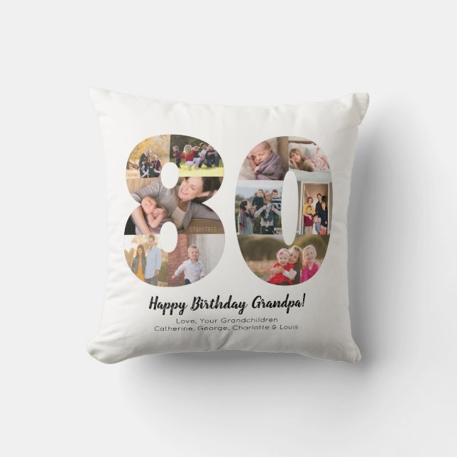 Modern 80th Number Photo Collage Custom Greeting Cushion (Front)